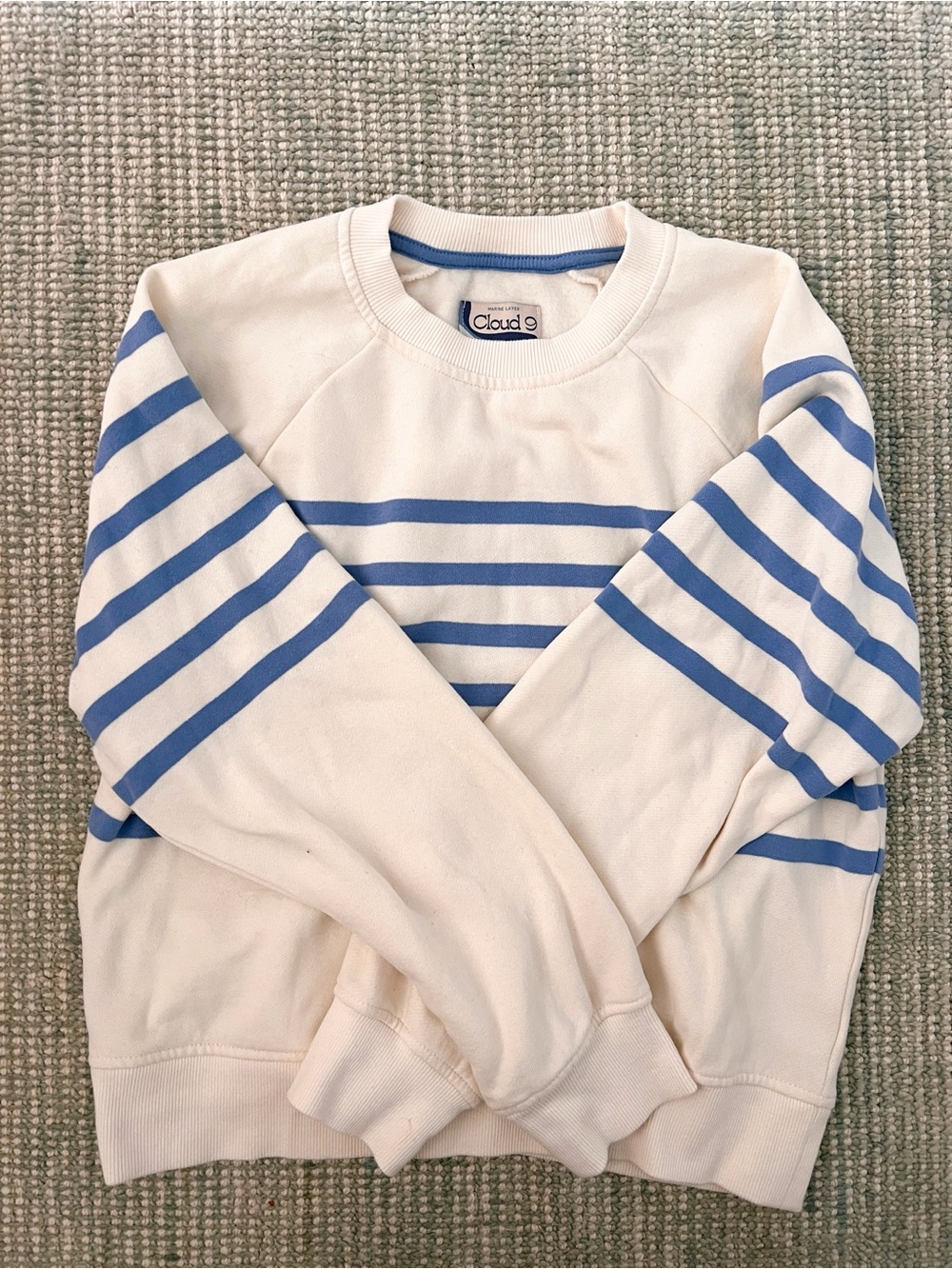 Marine Layer Cloud 9 Women’s Cream Crewneck Sweater with Blue Stripes